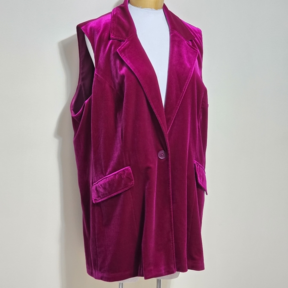 Coldwater Creek Velvet Vest Women 22 Magenta Sleeveless Jacket Holiday Glam Boho - Picture 2 of 16